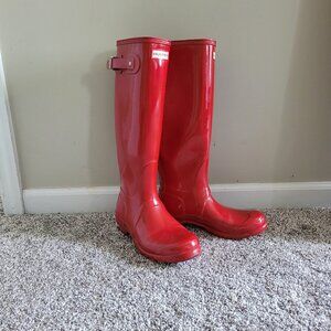 Hunter Tall Original Classic Gloss Rain Boots Wellies Cherry Red Size 8 EU 39